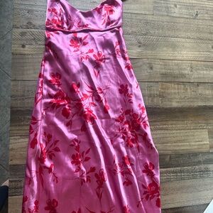 Lulus Pink Floral Satin Dress
